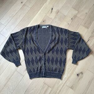 Oscar de la Renta Black and Gray Diamond Cardigan